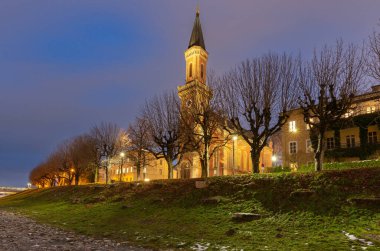 Scenic view of the old church at night. Salzburg. Austria.