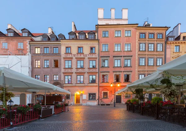 View Old Market Square Colorful Facades Old Houses Dawn Warsaw — Stock Photo, Image