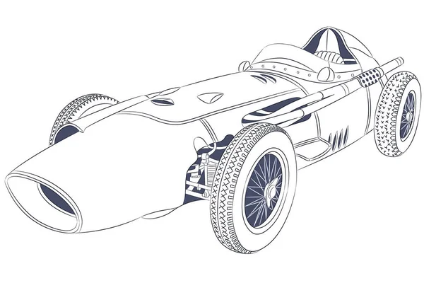 Czarno Biały Wektor Ilustracja Sportowy Retro Samochód Wyścigowy Białym Tle — Wektor stockowy