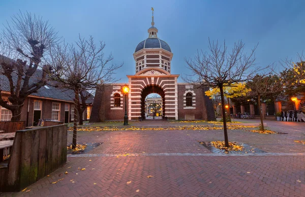 Oude Westelijke Stadspoort Van Morsport Nachts Leiden Nederland — Stockfoto