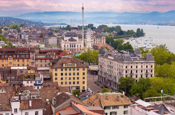 Luftaufnahme Des Historischen Stadtkerns Einem Sonnigen Tag Zürich Schweiz — Stockfoto