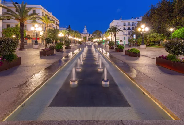 Fuentes Plaza Central San Juan Dios Cádiz Amanecer España Andalucía — Foto de Stock