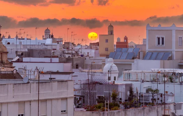Letecký Pohled Malebný Západ Slunce Nad Městem Cádiz Španělsko Andalusie — Stock fotografie
