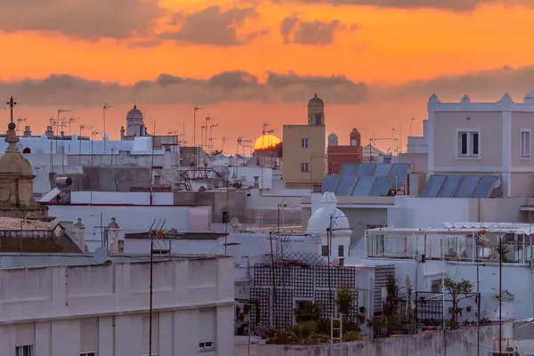 Letecký Pohled Malebný Západ Slunce Nad Městem Cádiz Španělsko Andalusie — Stock fotografie
