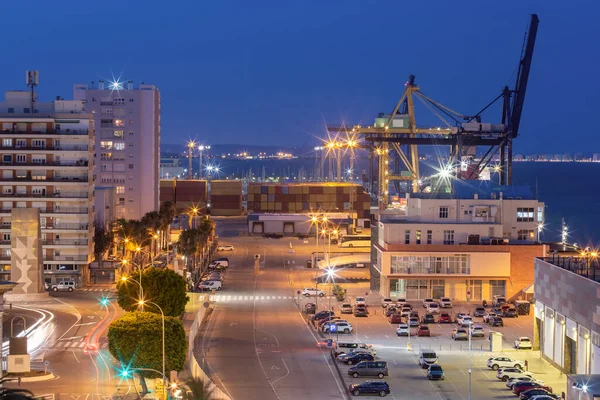 Container Terminal Cargo Port Night Cadiz Spain Andalusia — Stock Photo, Image