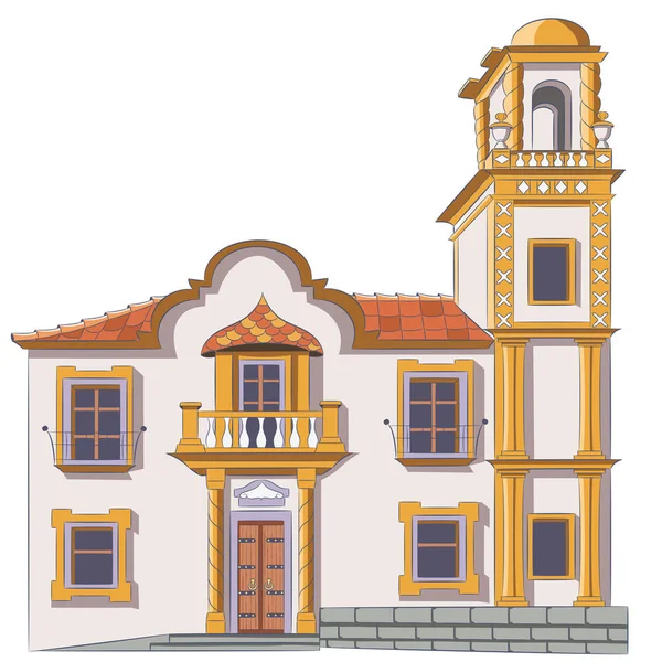 Ancienne Église Catholique Traditionnelle Pierre Avec Clocher Dans Ville Cadix — Image vectorielle