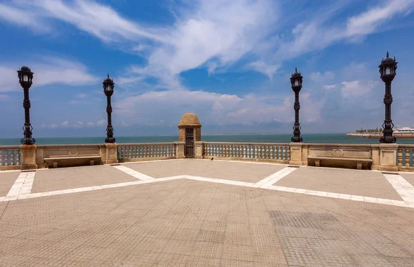 stock image Scenic view of the Cadiz waterfront in sunlight. Spain. Andalusia.