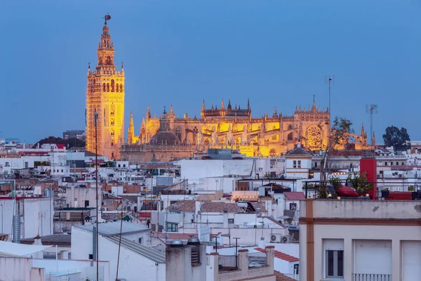 Gün Batımında Seville Katedrali Giralda Kulesi Nin Manzarası Sevilla Spanya — Stok fotoğraf