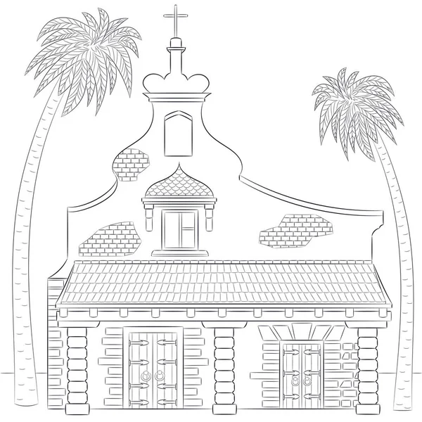 圣卡塔琳娜堡的一座小石教堂的矢量图解 在白色背景上被隔离 Cadiz西班牙 — 图库矢量图片