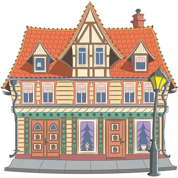 Desenho Uma Antiga Casa Alemã Tradicional Meia Madeira Com Telhado — Vetor de Stock