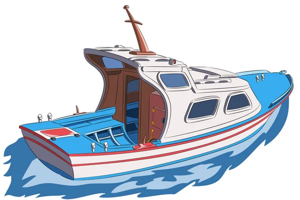 Illustrazione Vettoriale Una Barca Pesca Greca Legno Nei Colori Tradizionali — Vettoriale Stock
