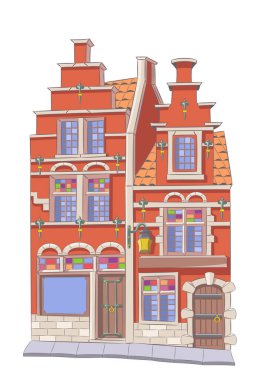 Brüksel 'deki geleneksel eski bir evin renk vektör çizimi. Belçika.
