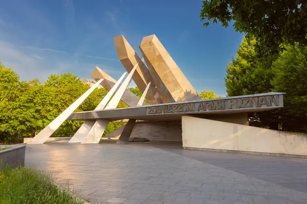 stock image Monument to soldiers of the Polish army Poznan early in the morning, Poland