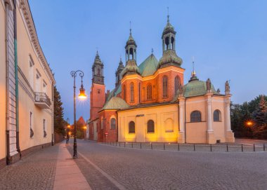 Şafakta Tumski Adası 'ndaki St. Peter ve St. Paul Katedrali, Poznan, Polonya