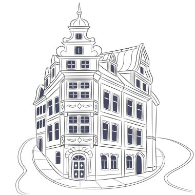 Çek Cumhuriyeti Prag 'daki tarihi bir binanın mimari detaylarını gösteren vektör illüstrasyonu
