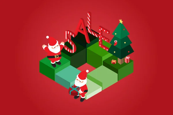 Christmas Isometric Discount Sale Banner Template Promotion Advertising Santa Claus — Stock Vector