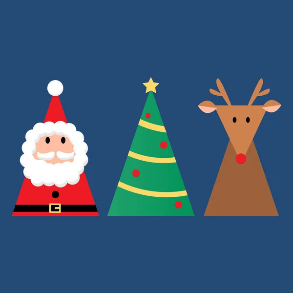 用驯鹿装饰三角形圣诞老人和圣诞树的最小圣诞节主题 — 图库矢量图片