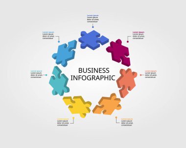 7 element için sunum için yapboz bulmaca bağlantı şablonu