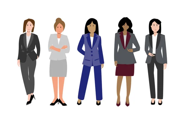 不同的女商务人士站在一起 穿上正式的工作服 进行团队合作或展示自己的办公室工作 — 图库矢量图片