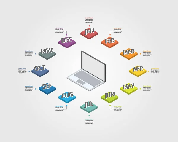 stock vector business plan work with laptop template for infographic for presentation for 12 element for monthly