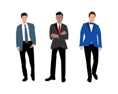 Çeşitli iş adamları takım çalışması için takım elbiseler giyiyor ya da ofis çalışanı olarak teşhir ediyorlar.