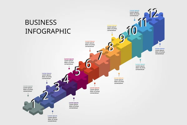 Jigsaw Graph Ladder Chart Template Infographic Presentation Element — Stock Vector