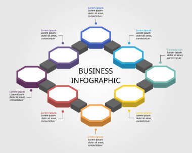 Octagon step chart template for infographic for presentation for 8 element timeline