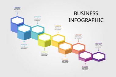 9 öge için bilgi sunumu için altıgen basamak şablonu