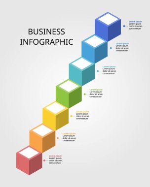 Bilgisel sunum şablonu için zaman çizgisi merdiven seviyesi ve pankart için 7 öge