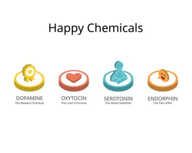 Serotonin, dopamin, oksitosin, endorfin zevk, mutluluk, aşk gibi pozitif duyguları teşvik eden mutluluk hormonlarıdır.