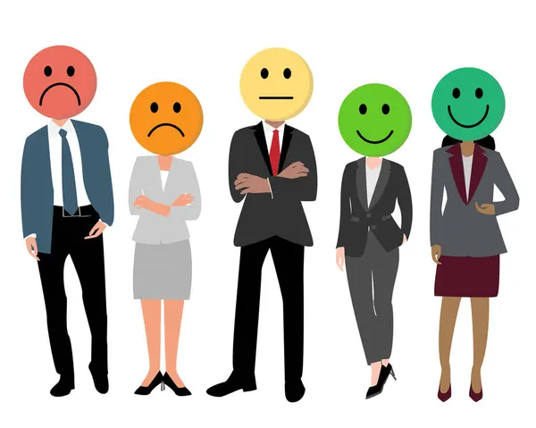 stock vector customer satisfaction with emoticon face of satisfied and unsatisfied experience for businessman and businesswoman