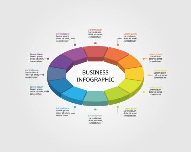 Dodecagon isometric shape template for business infographic for presentation for 12 element clipart