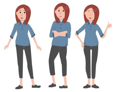 3 poziyonlu rahat giyimli kadınların vektör çizimi