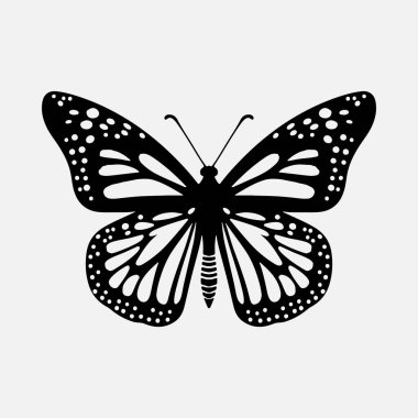 Kral Kelebeği-Mavi Kelebek Kelebek Siluet Vektör çizimi beyaz, katı arka plan