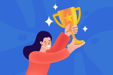 Bu kız bir kupa tutuyor çünkü ödülü aldı ve kazanan o oldu.