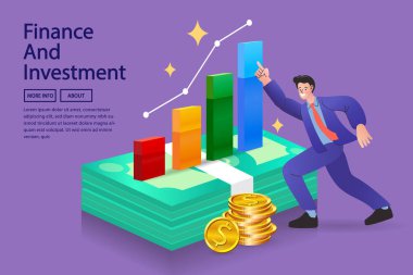 Çizelge analiz çizelgesi kazanç, para ve sikkeleri gösteriyor, iş adamı