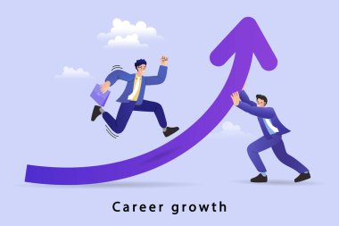 İş adamı büyüme grafiği vektörüyle merdivene tırmanıyor