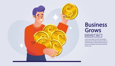 İş için izometrik vektör kavramı. Sikkeleri olan insan ve iş adamı.