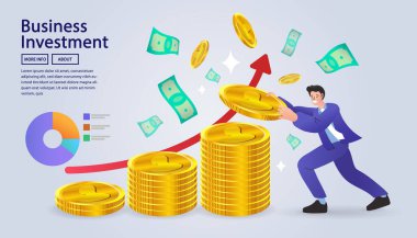 Takım elbiseli bir adam bir yığın bozuk para itiyor.