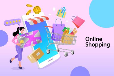 çevrimiçi alışveriş, alışveriş ve internet kavramı.