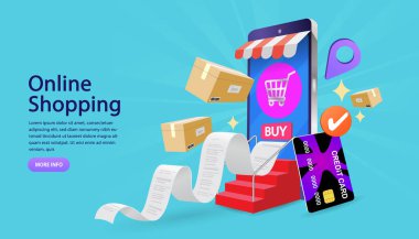 İnternet alışveriş konsepti. İzometrik vektör konsepti. çevrimiçi alışveriş.