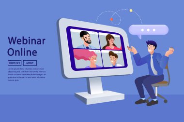 Video konferansı online video konferansı. vektör illüstrasyonu