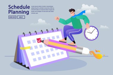 takvimi ve takvimi olan bir adamın düz tasarım çizimi