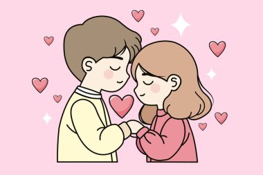 Mutlu çift sevgi ve kucaklaşma. Çizgi film tarzında vektör illüstrasyonu.