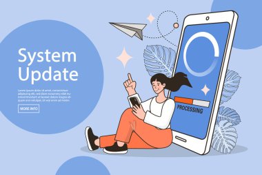 Teknoloji konsepti. Akıllı telefonlu bir kadın. düz vektör tasarımı.