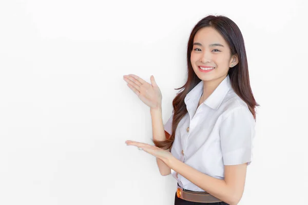 Ritratto Studente Thailandese Adulto Bella Asiatica Giovane Studentessa Uniforme Sta — Foto Stock