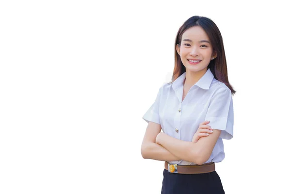 Retrato Estudiante Tailandés Adulto Uniforme Estudiante Universitario Joven Asiática Bonita —  Fotos de Stock