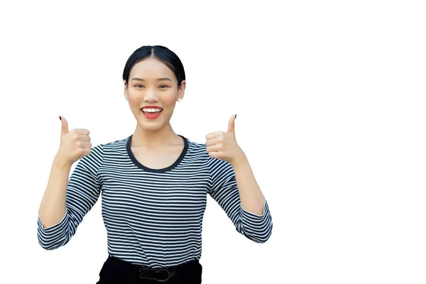 Retrato Lindo Asiático Tailandés Chica Estudiante Buscando Amistoso Pie Sonriendo —  Fotos de Stock