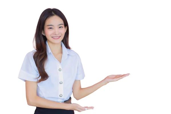 Porträt Eines Erwachsenen Thailändischen Studenten Schöne Asiatische Junge Studentin Uniform — Stockfoto