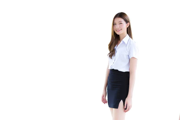 Retrato Estudiante Tailandés Adulto Uniforme Estudiante Universitario Asiático Hermosa Joven —  Fotos de Stock